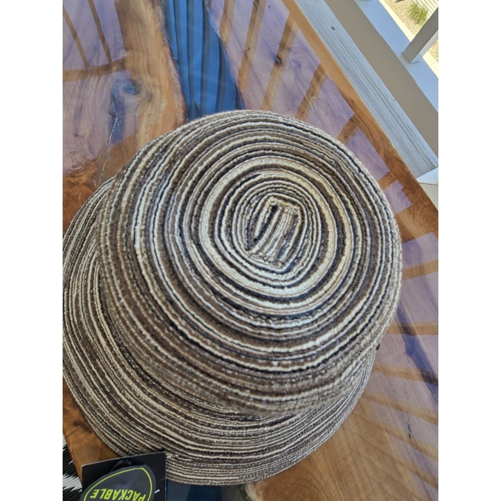 NWT Eddie Bauer Packable Straw Hat L/XL Brown Stripe Wide Brim Sun Hat Travel - Picture 12 of 15